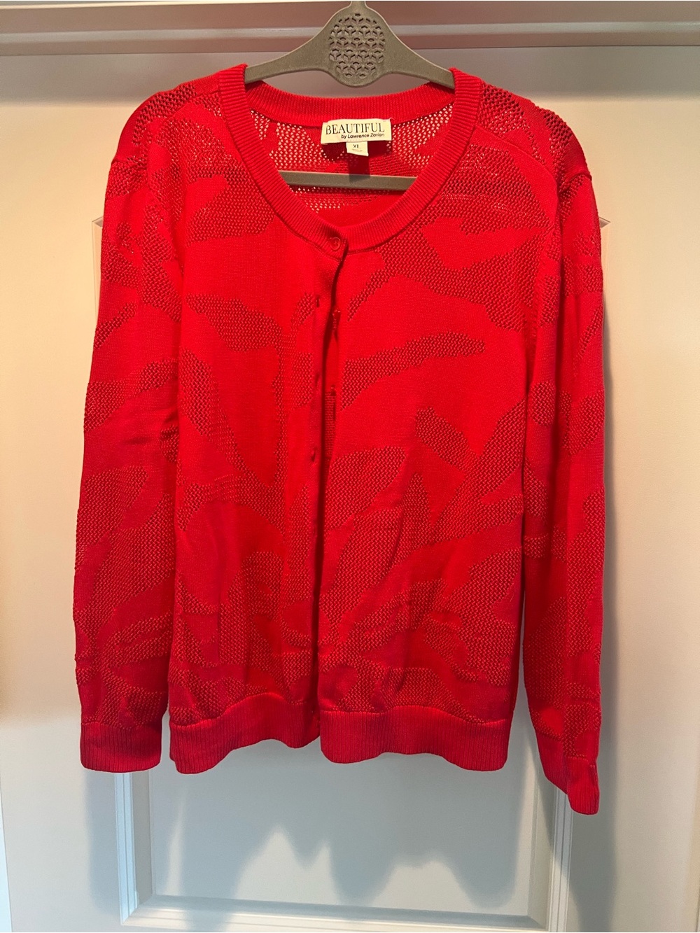 Red Button-Front Knit Cardigan